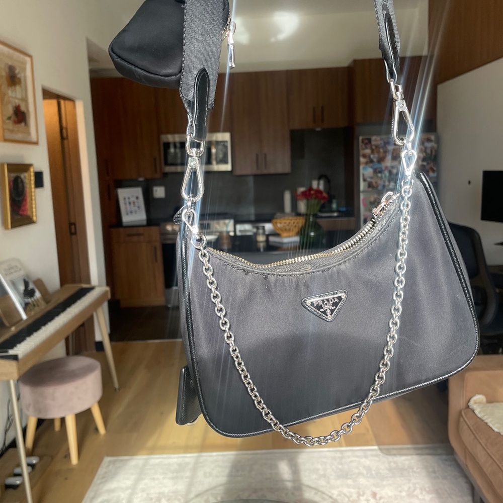 Prada Black Shoulder Bag with Silver Chain